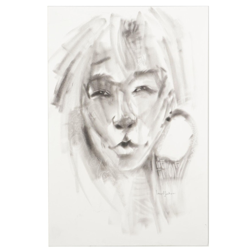 Said Oladejo-lawal Charcoal Drawing of Female Portrait, 2021
