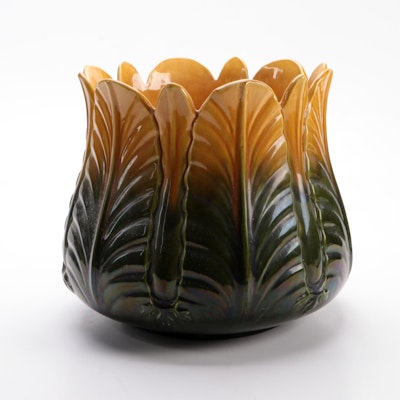 William Ault England Majolica Yellow and Green Earthenware Planter