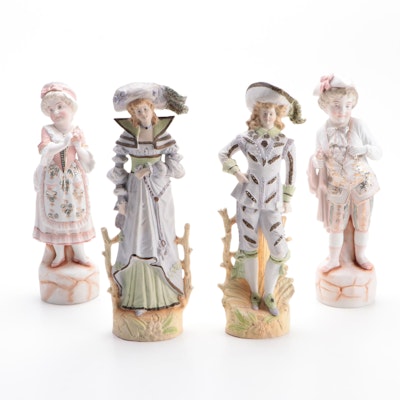 Continental Rococo Style Courting Couples Bisque Porcelain Figurines