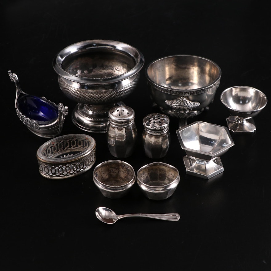 Magnus Aase and Other Sterling Silver Salt Cellars with Bowls and Shakers