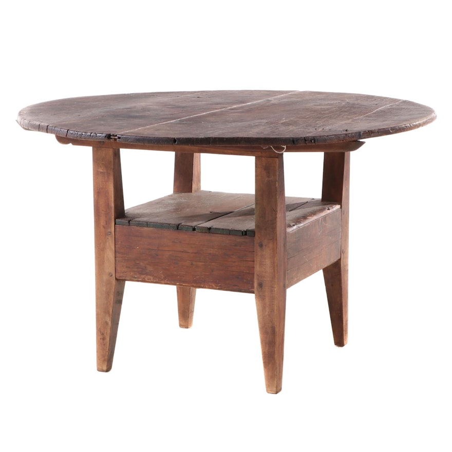 American Primitive Two-Board Poplar and Pine Table/Bench, Early 19th Century