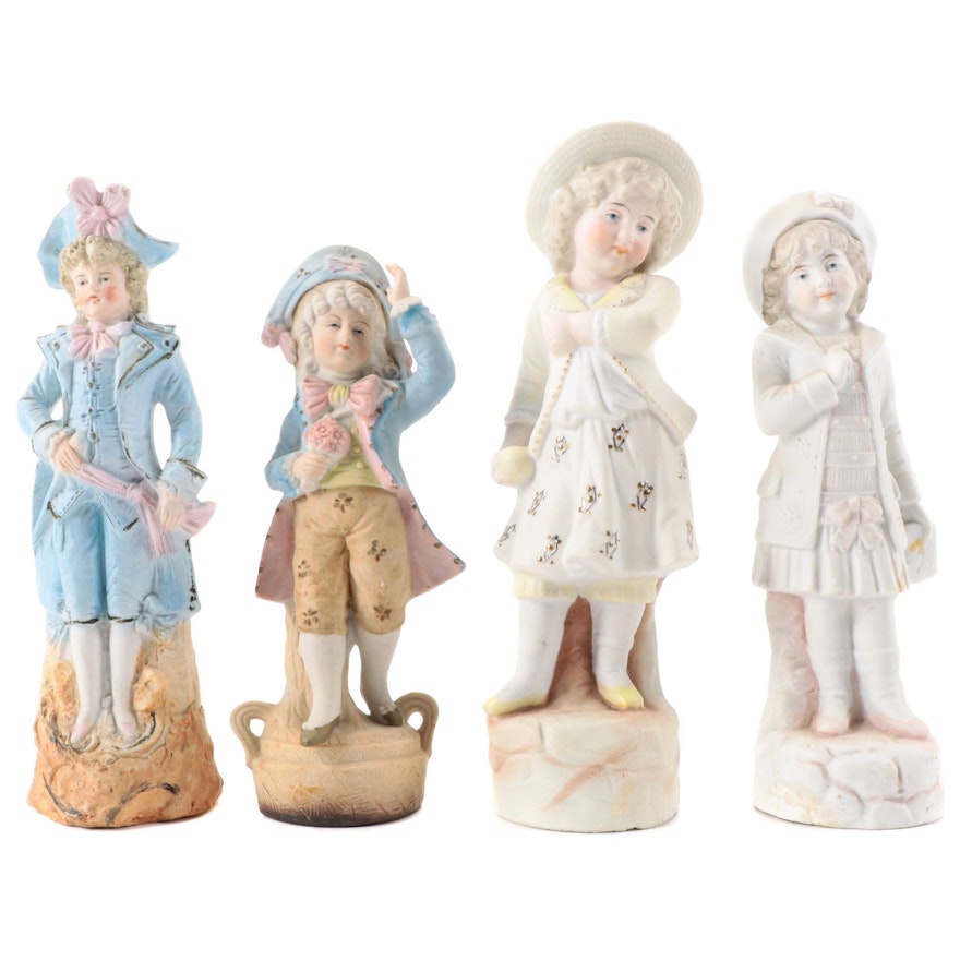 German Style Hand-Painted Bisque Figurines, Early to Mid-20th Century