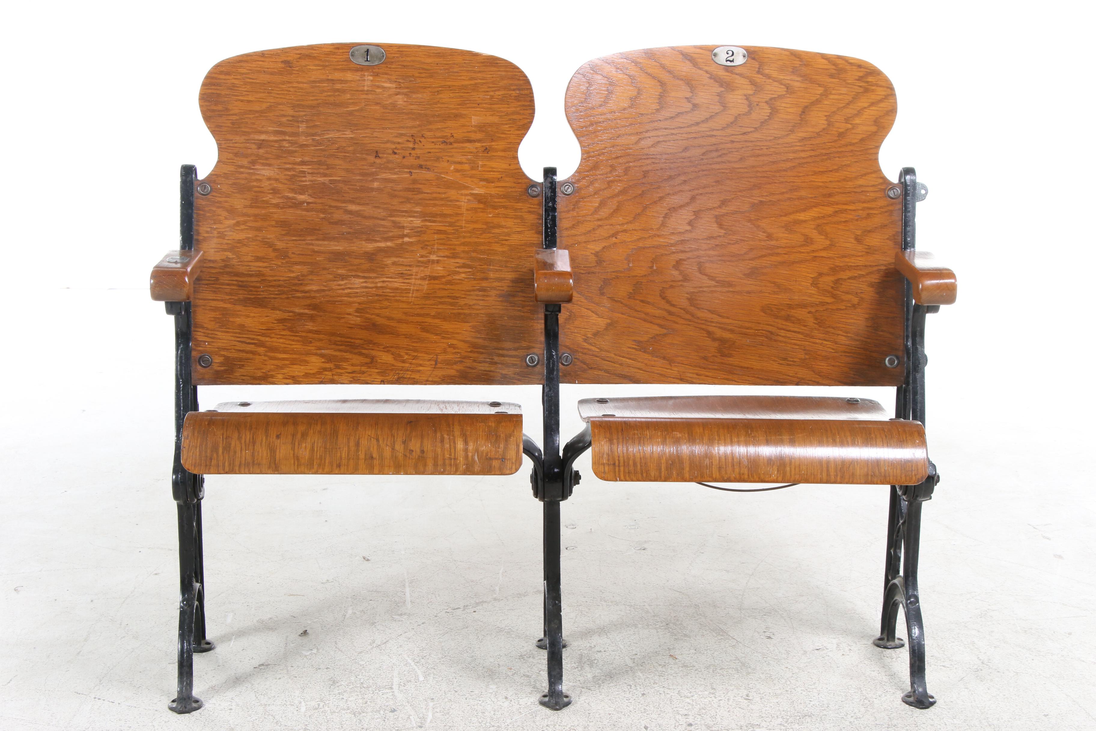 Oak and Cast Iron Folding Theater Seats, Early 20th Century EBTH