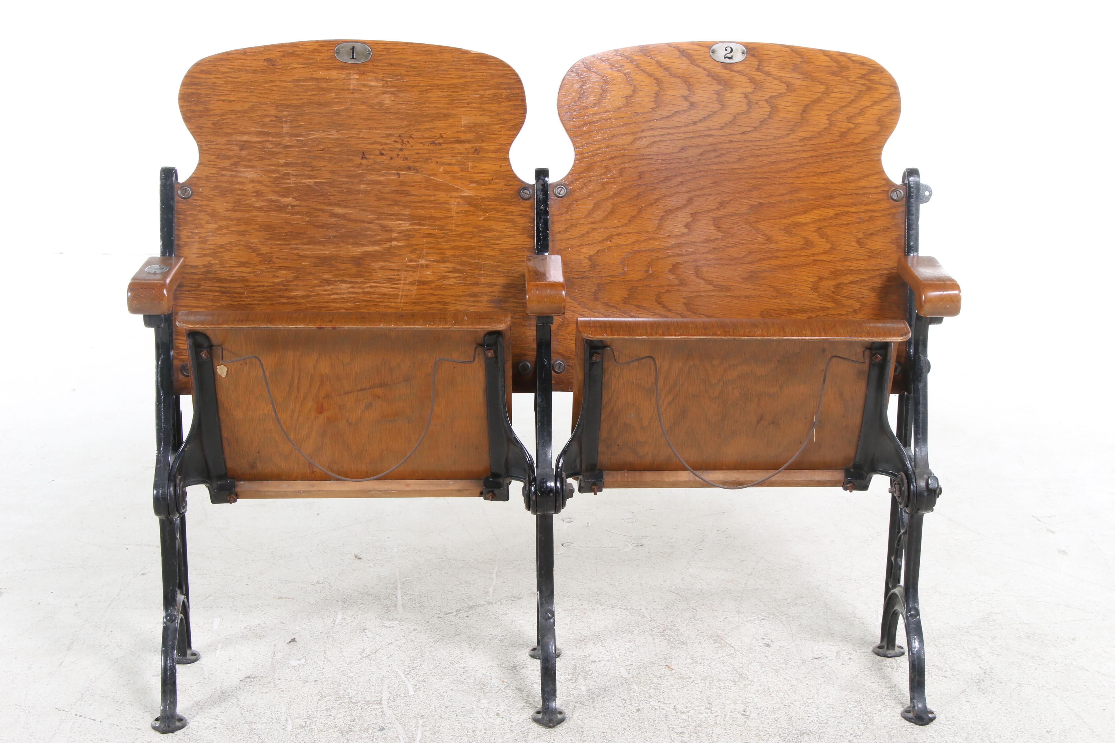 Oak and Cast Iron Folding Theater Seats, Early 20th Century EBTH