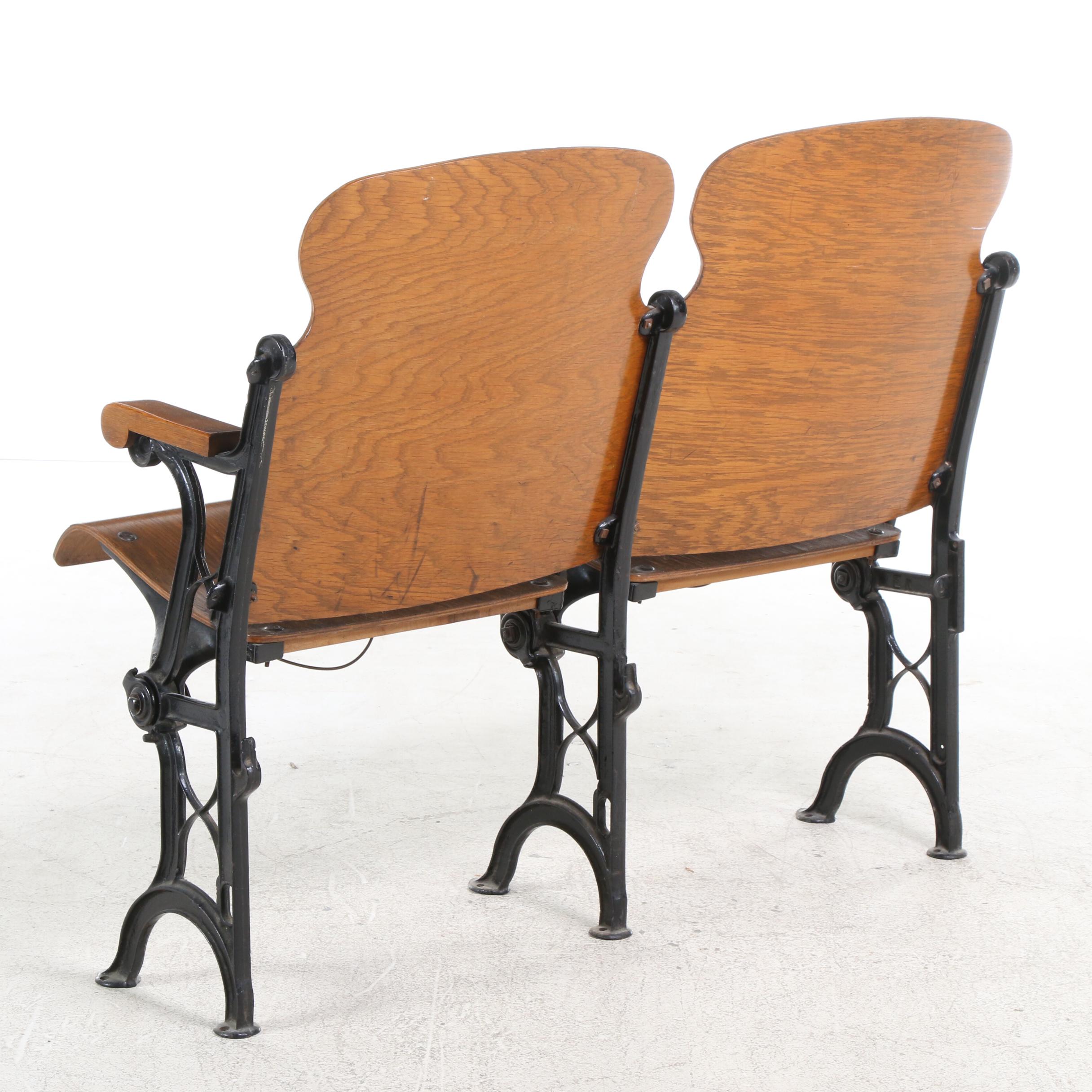 Oak and Cast Iron Folding Theater Seats, Early 20th Century EBTH