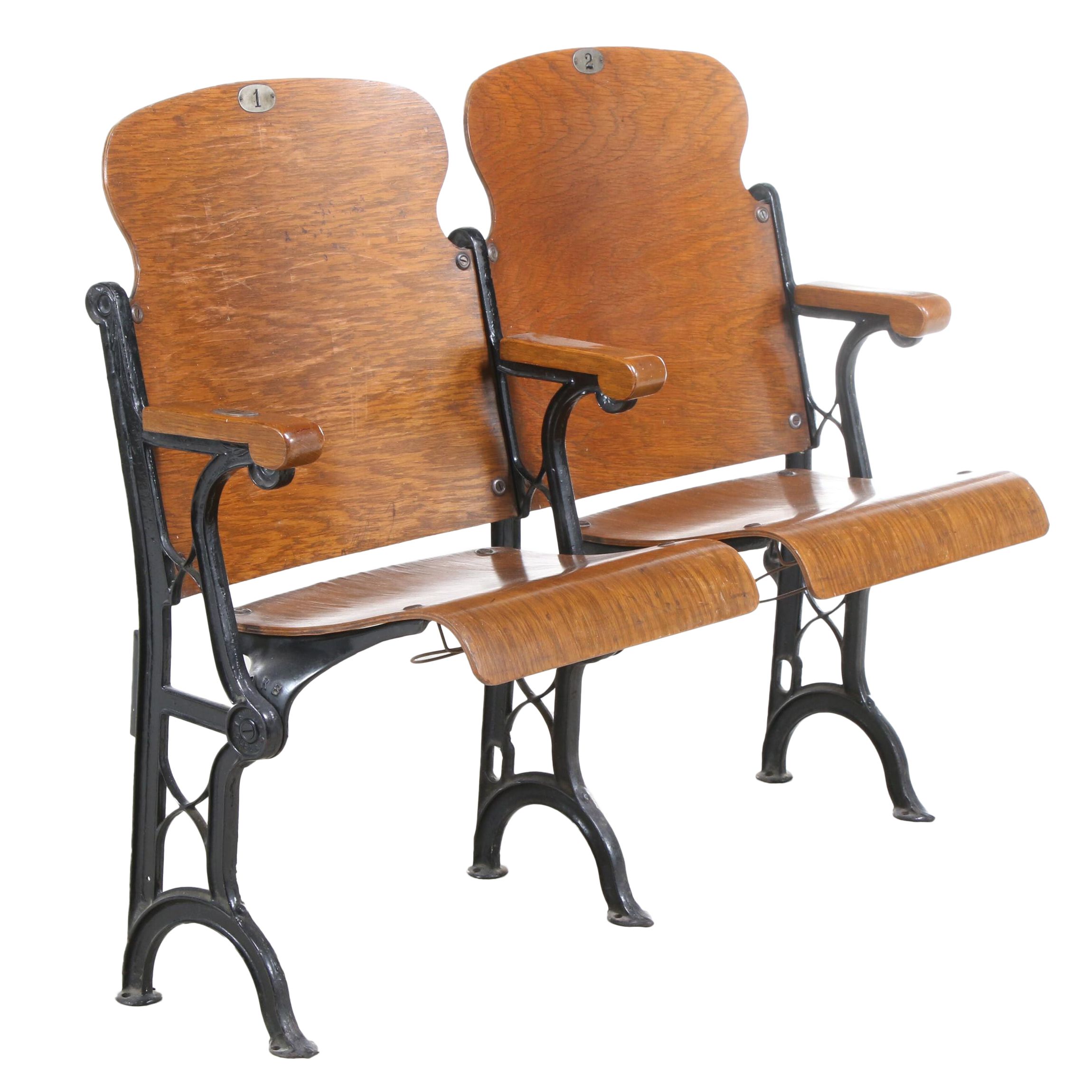 Oak and Cast Iron Folding Theater Seats, Early 20th Century EBTH