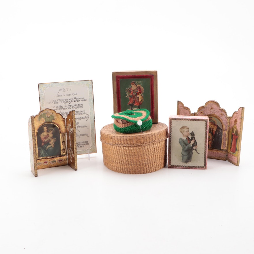 Triptych Icons with Christmas Boxes, Calling Cards, Menu and Sewing Baskets