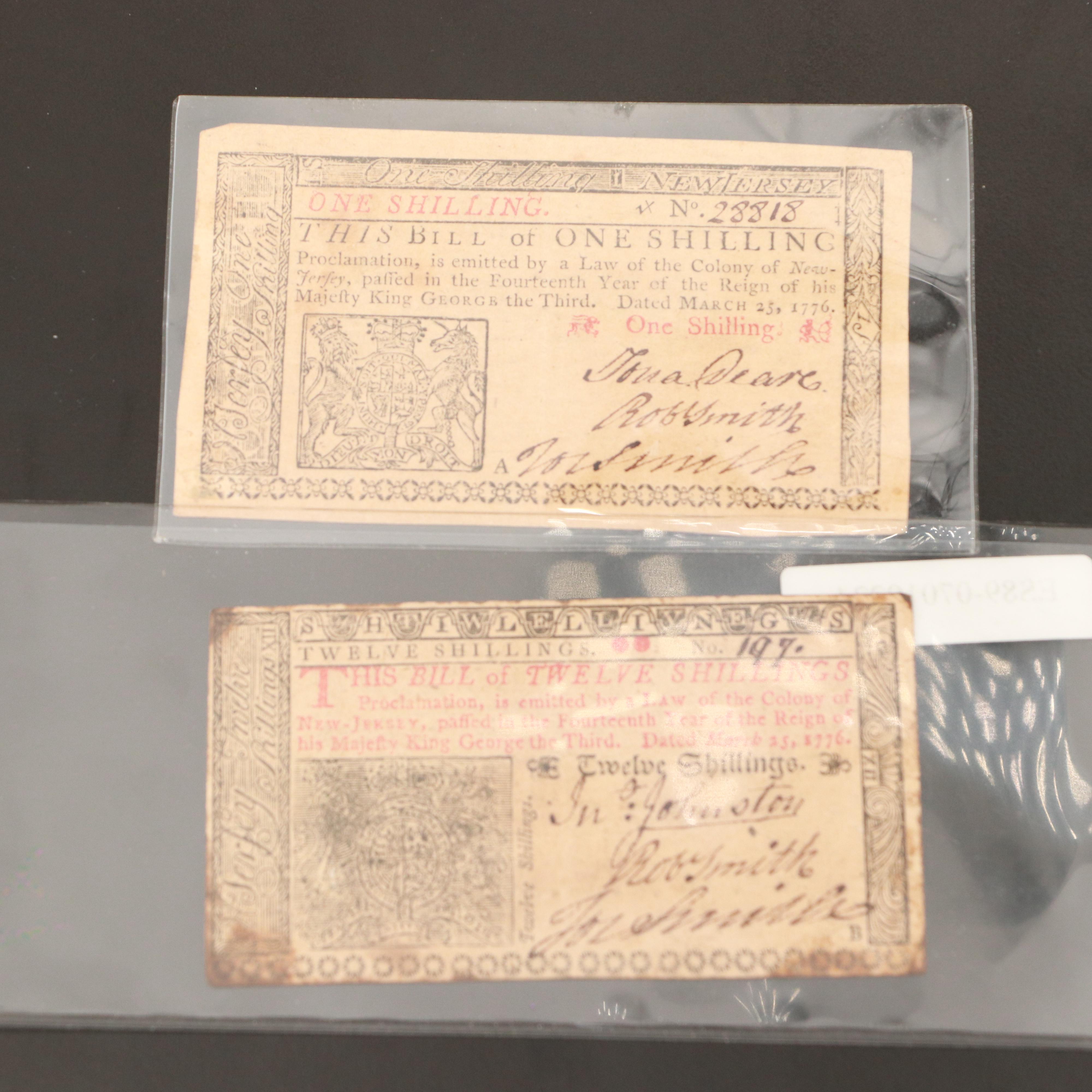 Three Different Colonial Currency Notes Including 1786 Newport, R.I ...