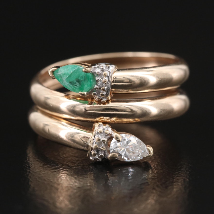 10K Emerald and Diamond Coil Ring