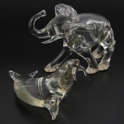 Art Glass Walrus and Elephant Figurines