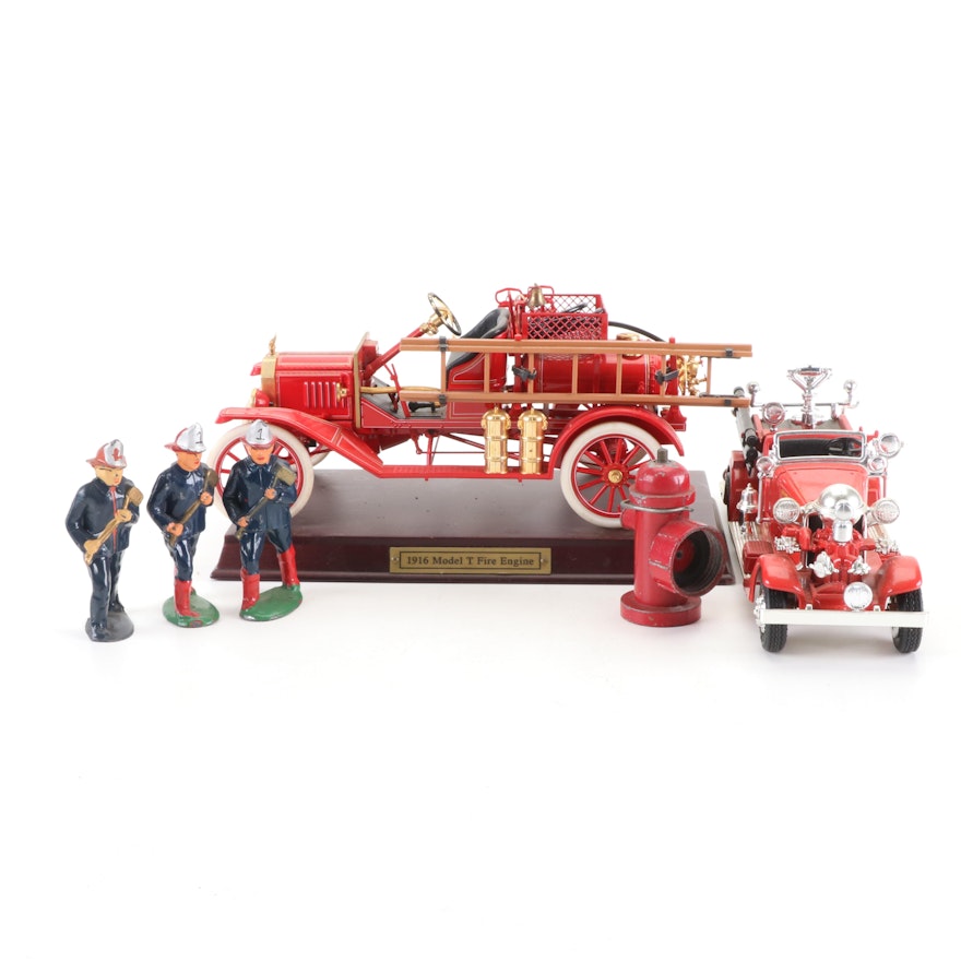 Toy Firemen and Fire Engines Including "1916 Model T" and 1937 Ahrens-Fox"