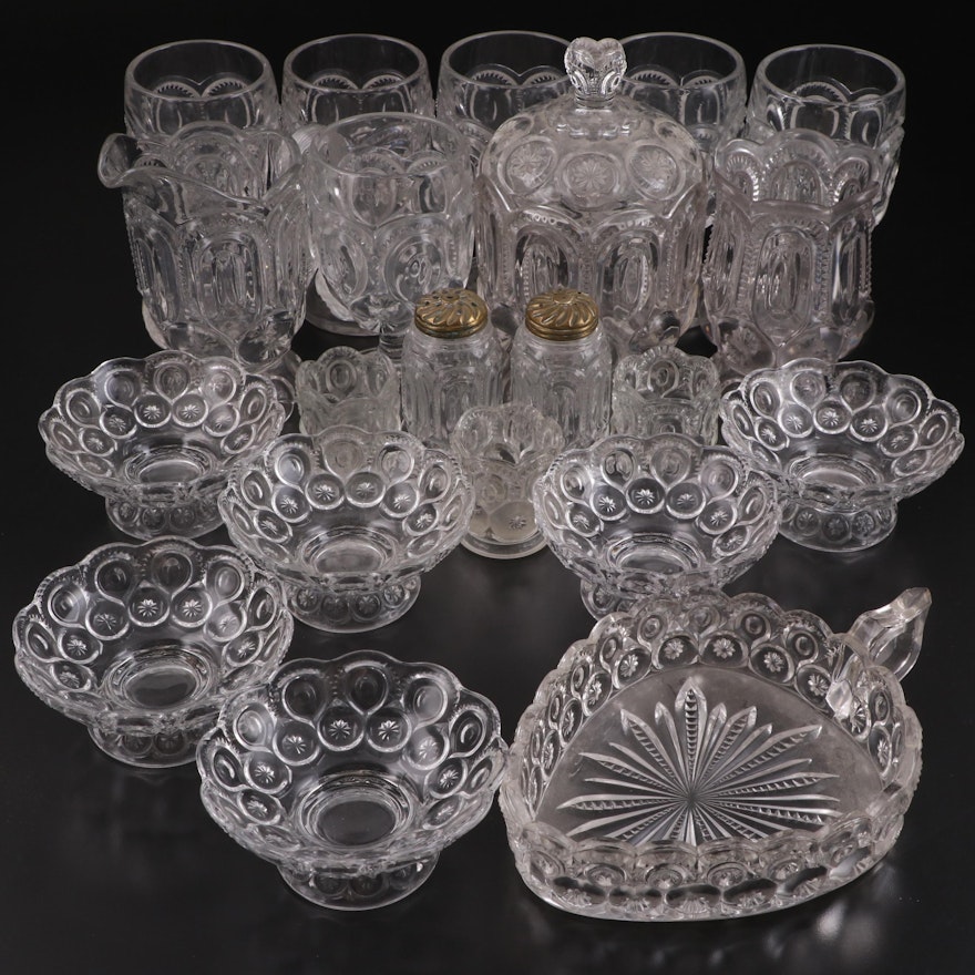 EAPG Adams & Co. "Palace" and Other Moon and Star Clear Glass Tableware