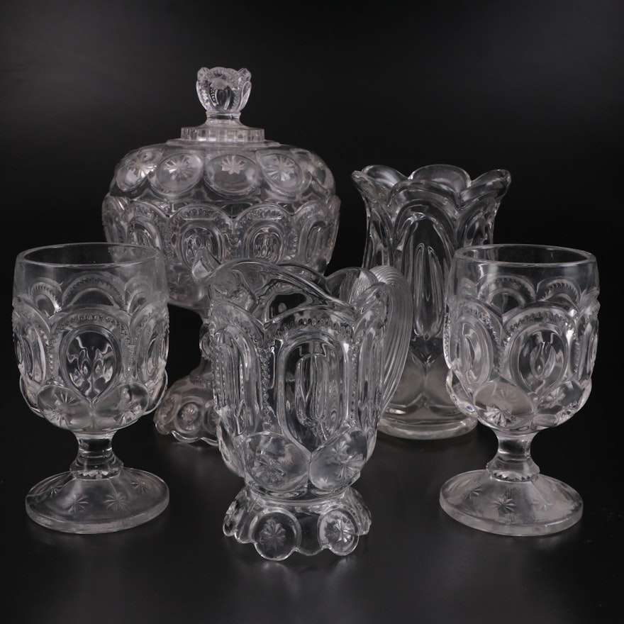 Adams & Co. "Palace" Clear EAPG Glass Lidded Compote, Vase, and More
