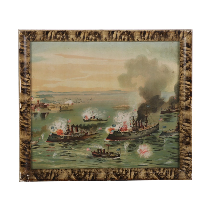 Chromolithograph of Ironclad Naval Battle