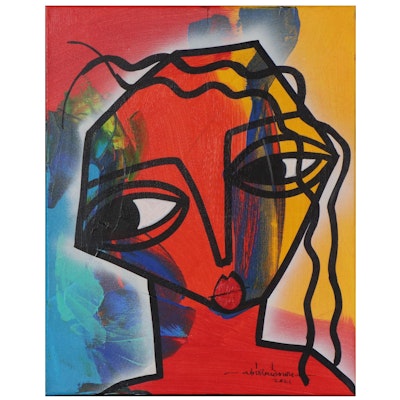 Abiola Idowu Abstract Portrait Mixed Media Painting "My Season," 2021
