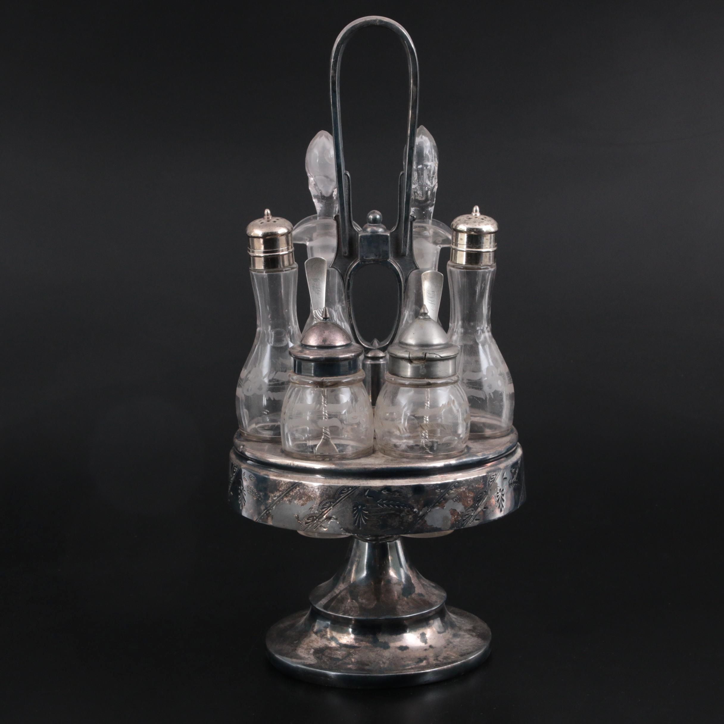 Simpson, Hall, Miller & Co. Silver Plate and Glass Cruet Set, Late 19th