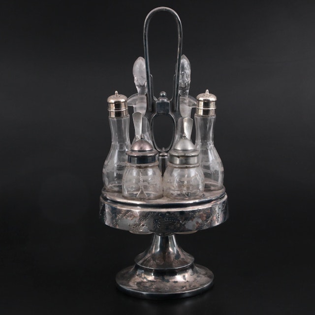 Simpson, Hall, Miller & Co. Silver Plate and Glass Cruet Set, Late 19th