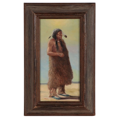 Olaf Palm Oil Portrait of Native American Elder, Late 20th Century