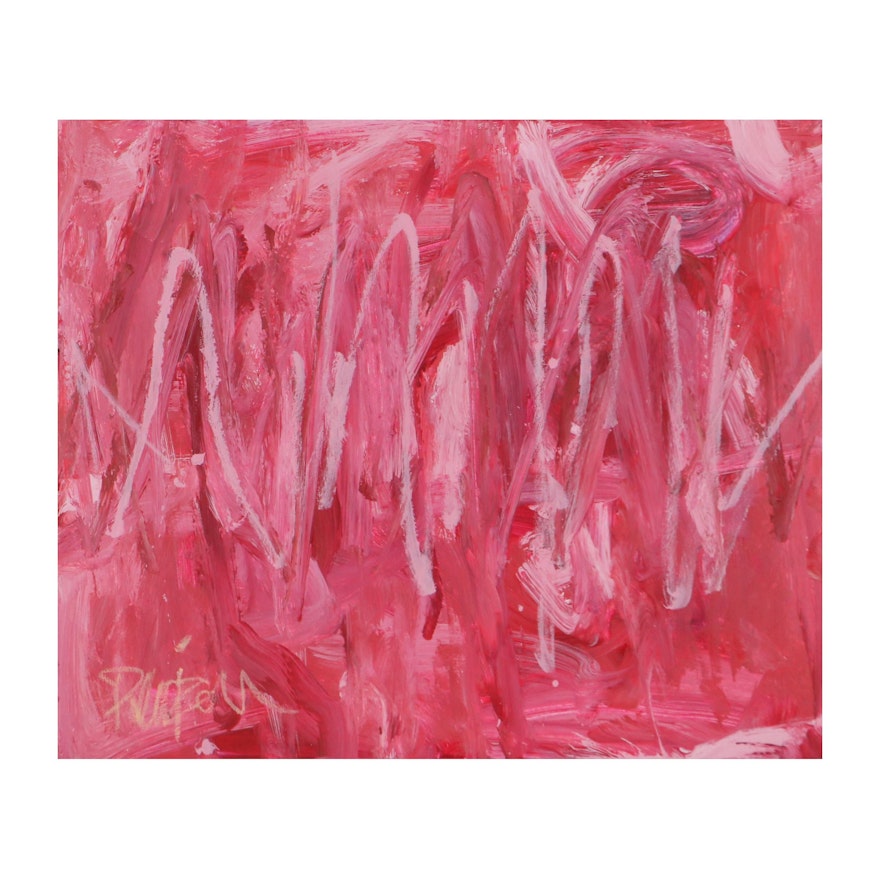 Robbie Kemper Abstract Acrylic Painting "Heartbeat in Pink," 21st Century