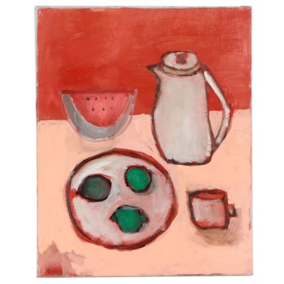 Georgann Gibson Still Life Oil Painting "Watermelon, Limes," 2021