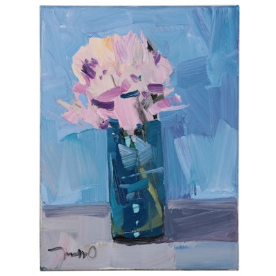 Jose Trujillo Floral Still Life Oil Painting "Single Flower," 2021