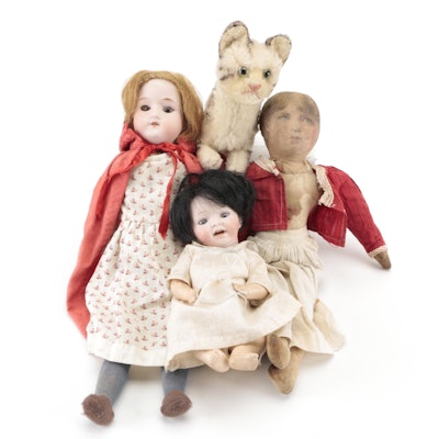 Moriuma Brothers with German Porcelain and Printed Fabric Lithograph Dolls