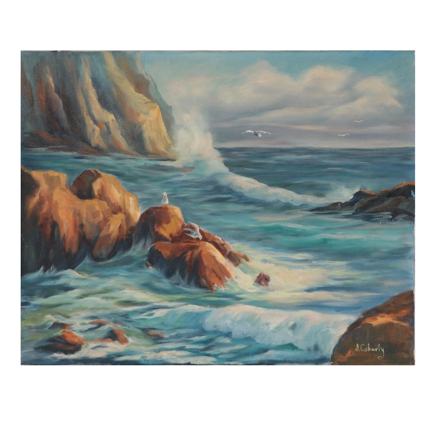 J. Cobarly Seascape Oil Painting, Late 20th Century