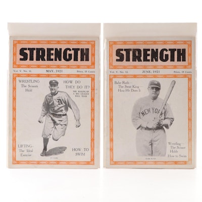 1921 "Strength" Magazines with Babe Ruth and Ty Cobb on Front Covers