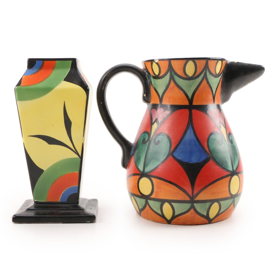 Hand-Painted Joseph Mrazek Pitcher and Ditmar Urbach Vase, Early 20th C.