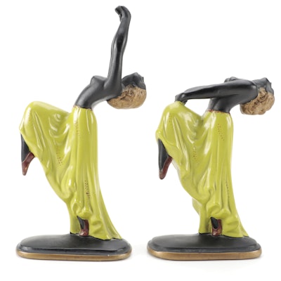 Alexander Backer Co. Chalkware Blackamoor Dancer Figurines, Mid-20th Century
