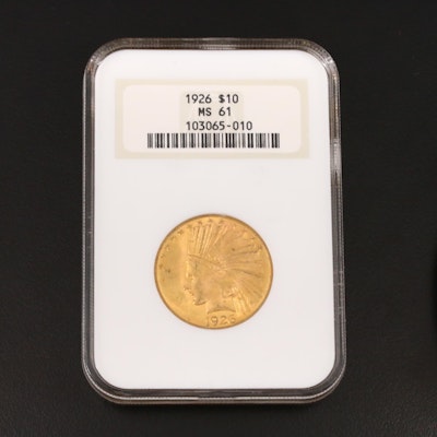 NGC Graded MS61 1926 Indian Head $10 Gold Coin