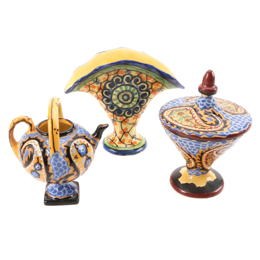 Ditmar Urbach Hand-Painted and Enameled Ceramic Vases, Early to Mid 20th C.