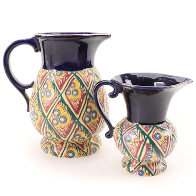 Ditmar Urbach Hand-Painted and Enameled Pitchers, Early to Mid 20th C.