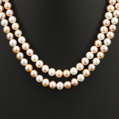 Double Strand Pearl Necklace with 14K Clasp
