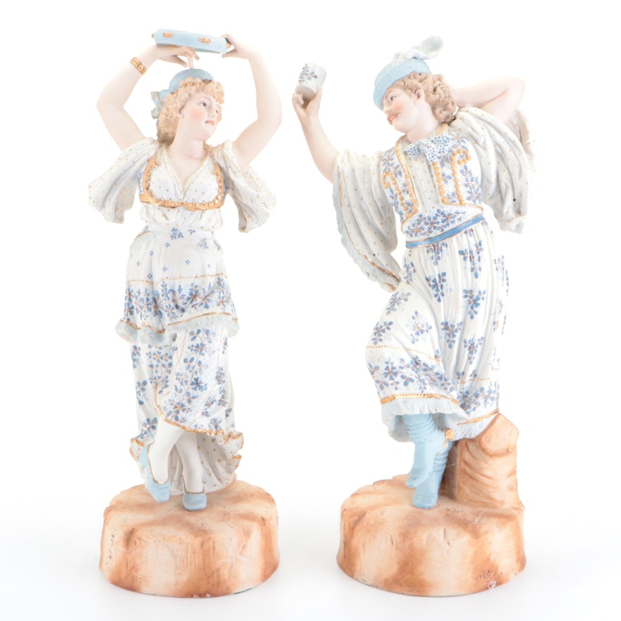 European Bisque Porcelain Gypsy Dancer Figurines, Early to Mid 20th Century