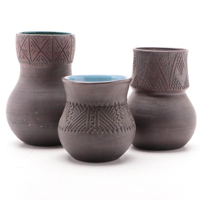 Darlene Smith and Other Six Nations Mohawk Pottery Carved Vases