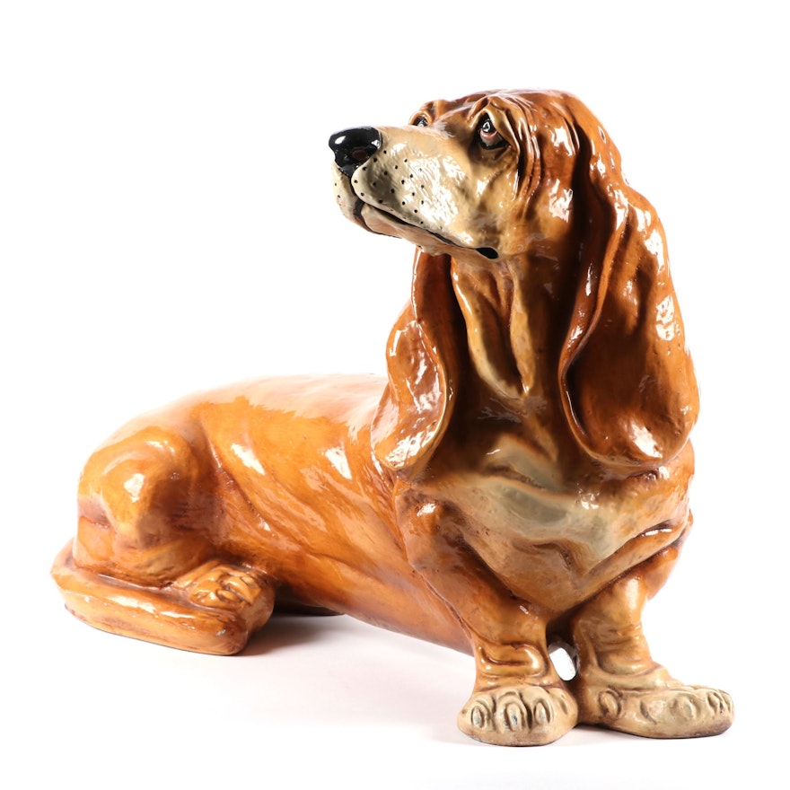 Painted Cast Composite Basset Hound Statue, Mid to Late 20th Century