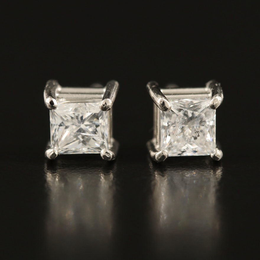 Platinum 1.62 CTW Diamond Stud Earrings with GIA Report