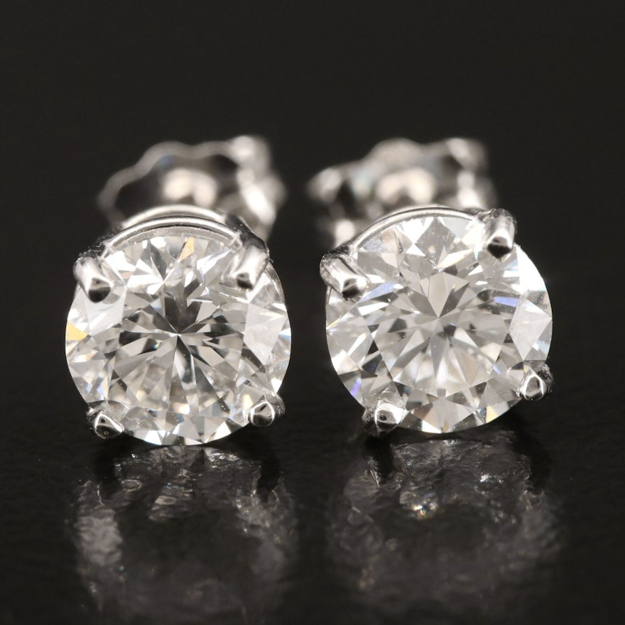 Platinum 2.02 CTW Diamond Stud Earrings with IGI Reports