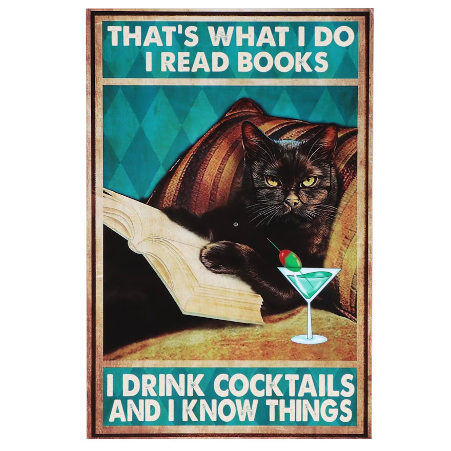 Contemporary Giclée of Black Cat Reading Book, 21st Century