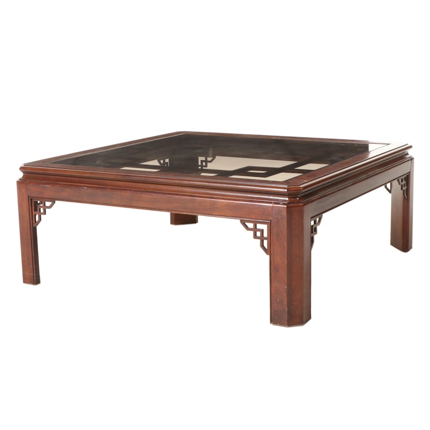 Drexel-Heritage Chippendale Style Mahogany and Glass Top Coffee Table