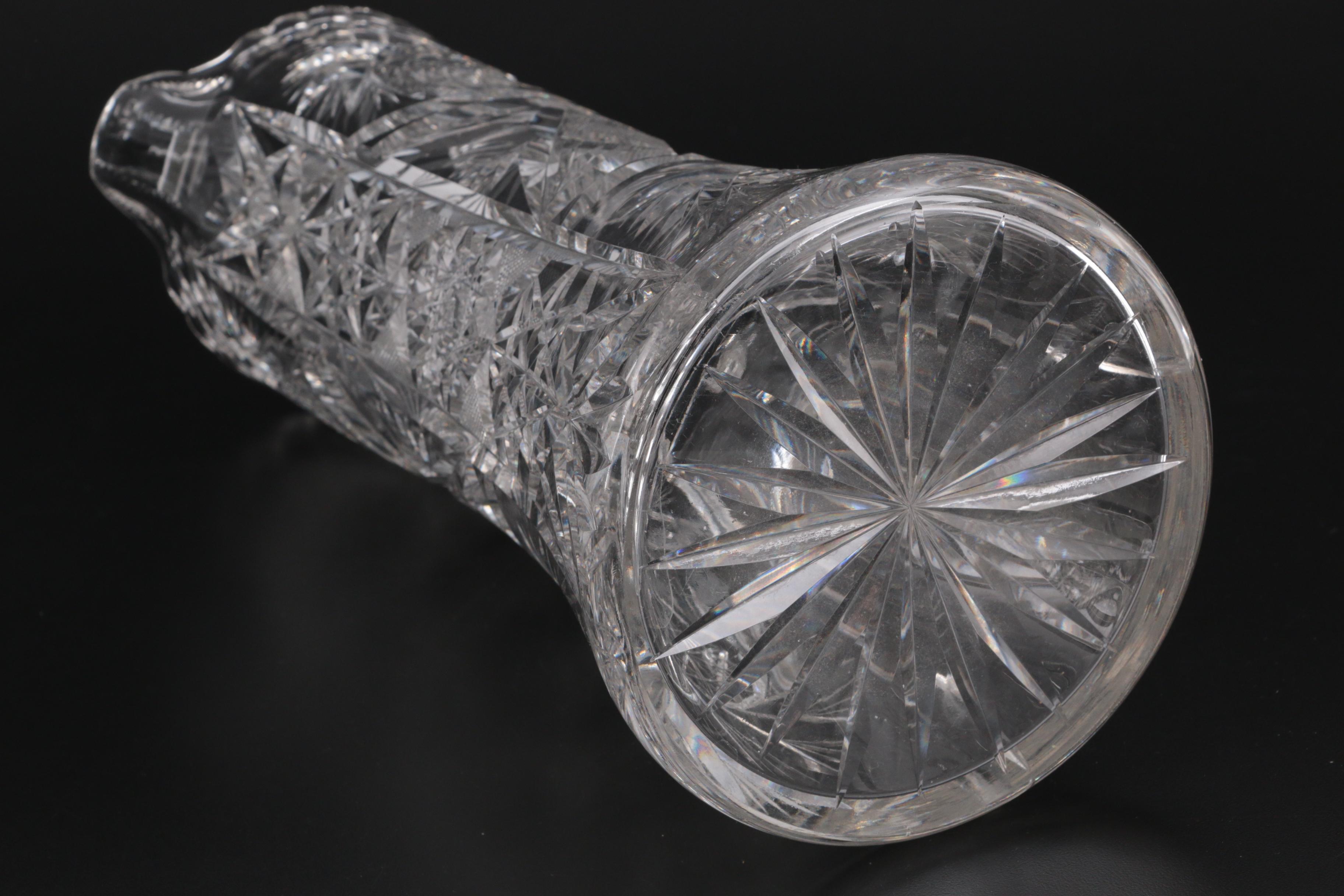 American Brilliant Style Whirling Hobstar Cut Crystal Pitcher and