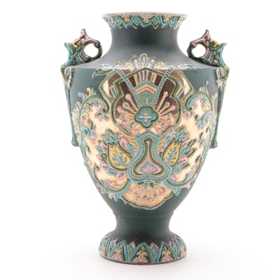 Japanese Moriage Earthenware Vase, Late Meiji