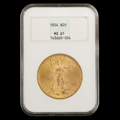 NGC Graded MS61 1924 St. Gaudens $20 Gold Coin