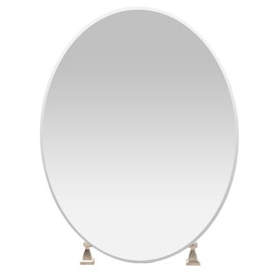 Oval Vanity Mirror with Beveled Edges and Brushed Nickel Mounting Hardware