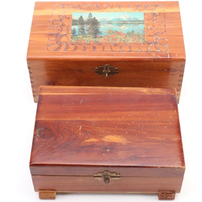 Wooden Footed Trinket and Vanity Boxes