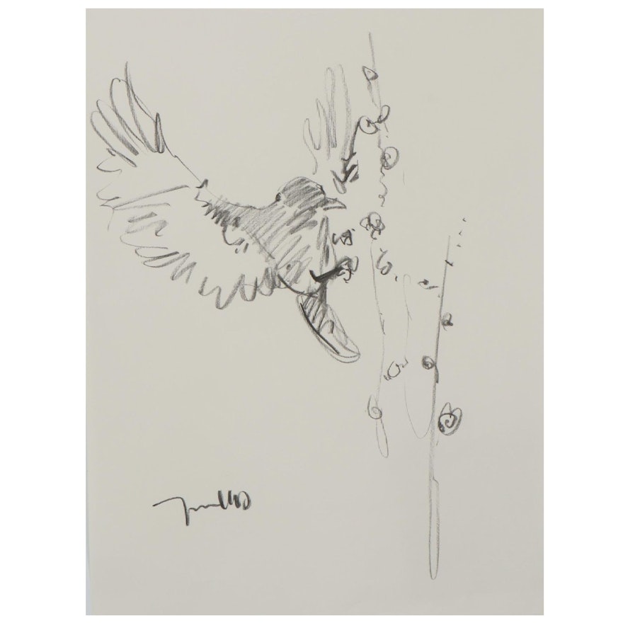 Jose Trujillo Charcoal Drawing "Flying"