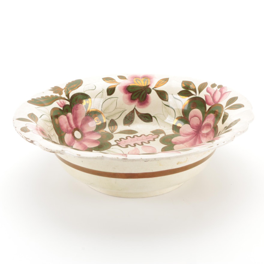 English Hand-Painted Copper Lusterware Serving Bowl, Early to Mid 19th Century