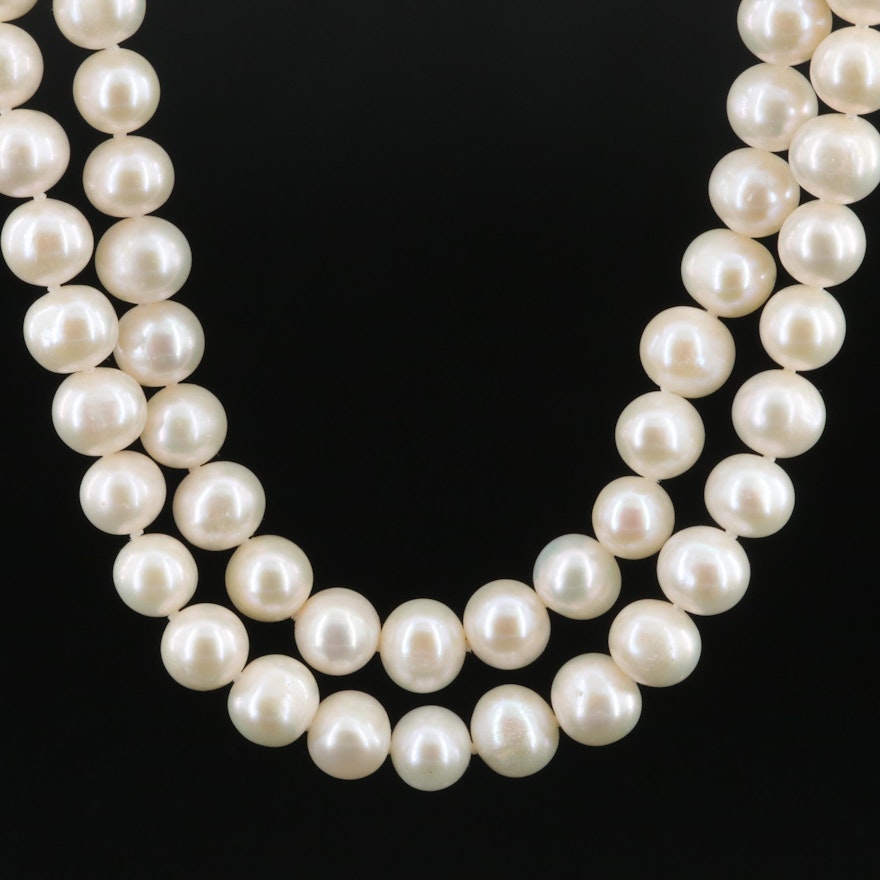 Double Strand Pearl Necklace with Sterling Openwork Clasp