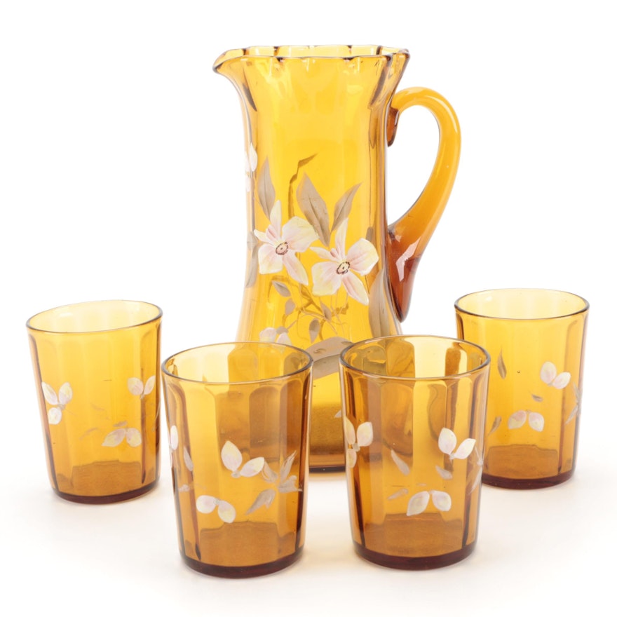 Victorian Mold-Blown Amber Glass Lemonade Set, Late 19th C